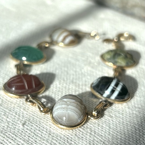 Vintage Jewelry - Vintage 12k Multi-Gemstone Scarab Bracelet